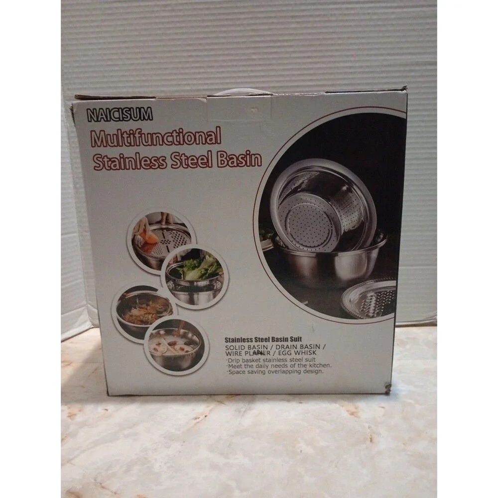 Naicisum Multifunctional Stainless Steel Basin Suit Drain/Wire Planer/Egg Whisk